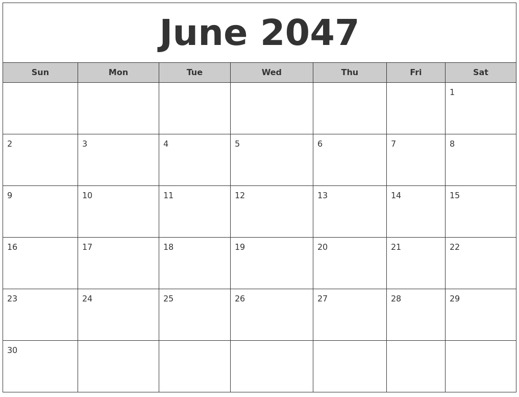 June 2047 Free Monthly Calendar
