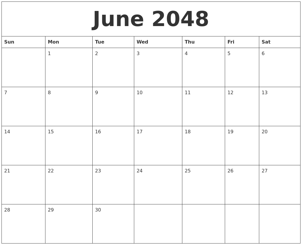 June 2048 Calendar Pages