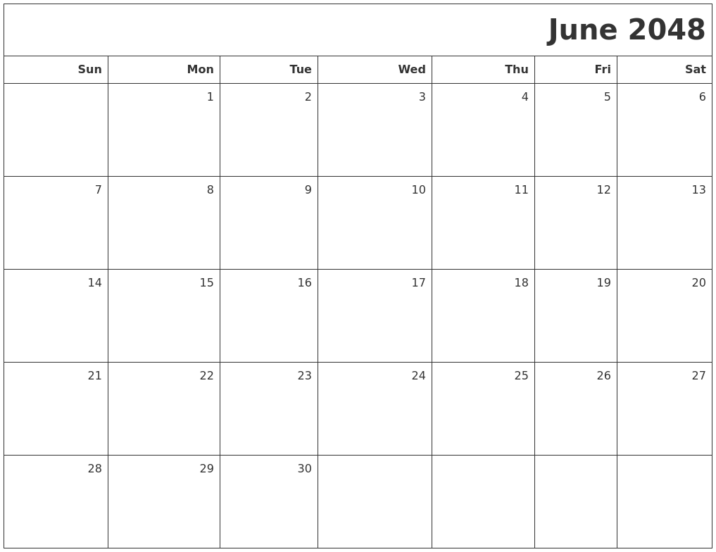 June 2048 Printable Blank Calendar