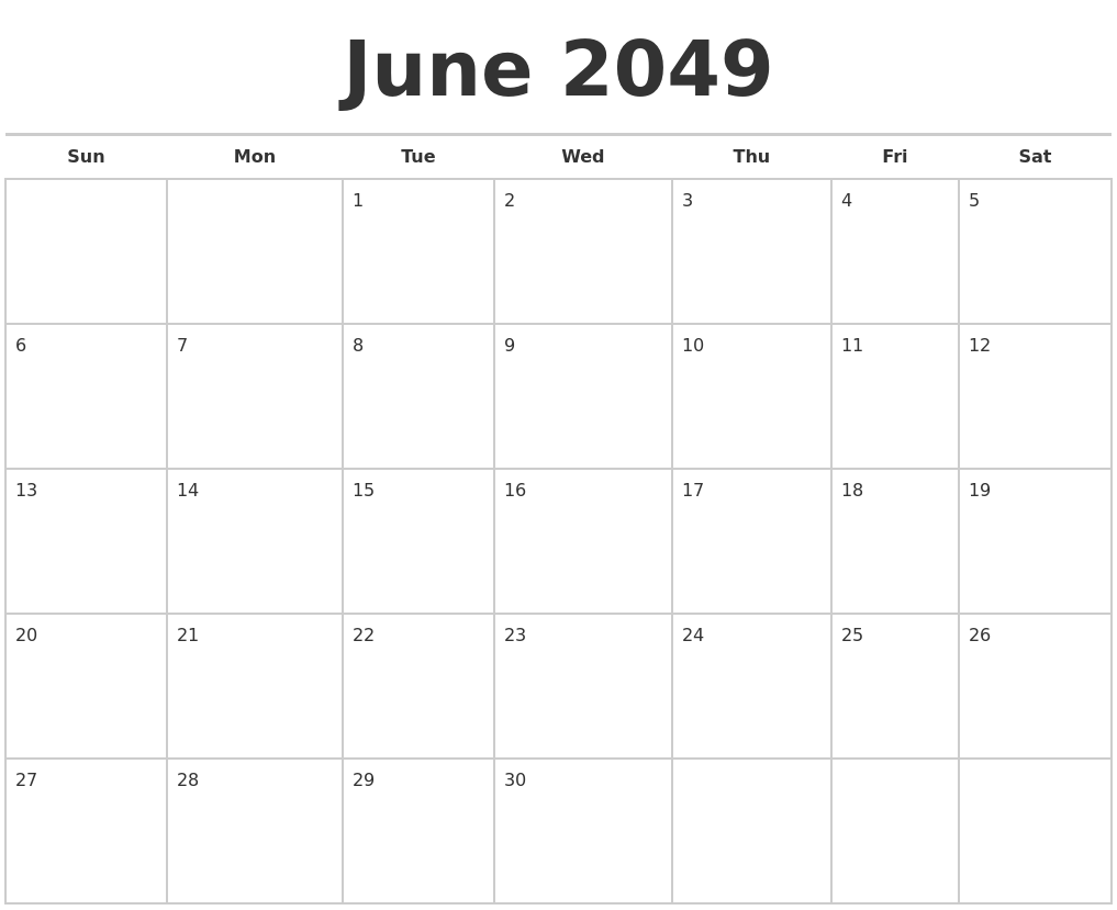 June 2049 Calendars Free