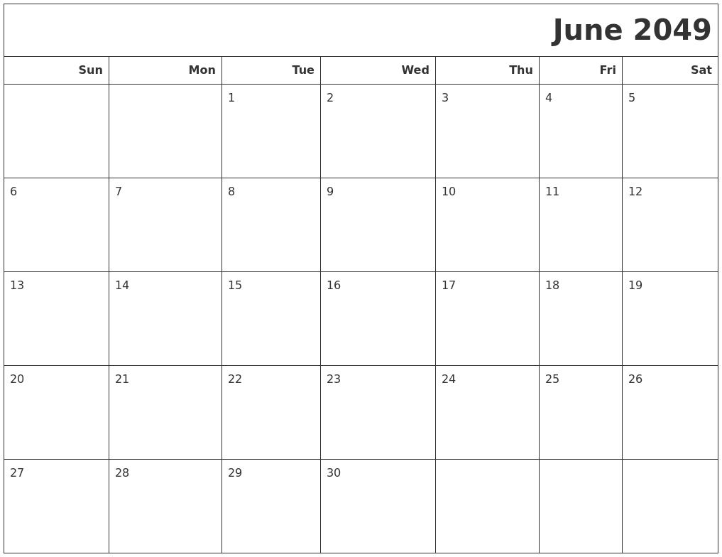June 2049 Calendars To Print