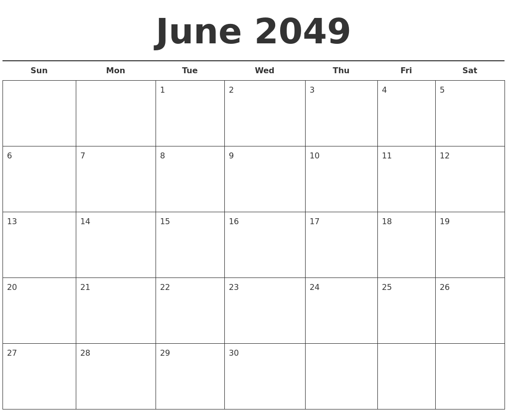 June 2049 Free Calendar Template