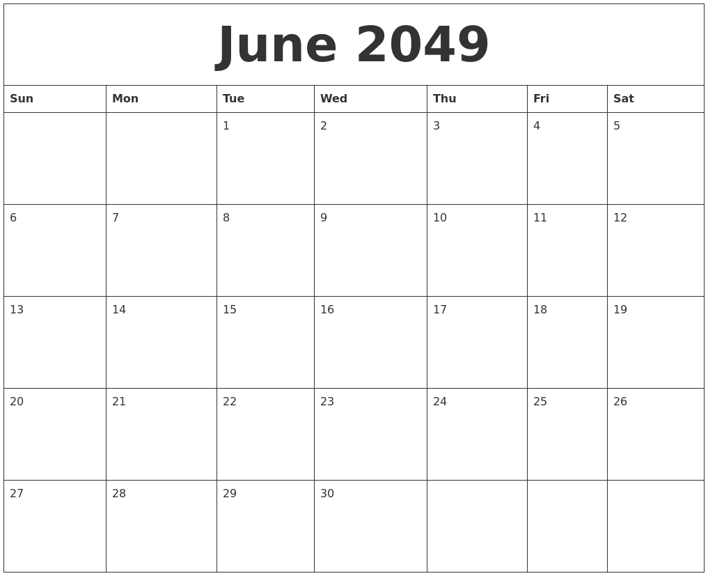 June 2049 Large Printable Calendar