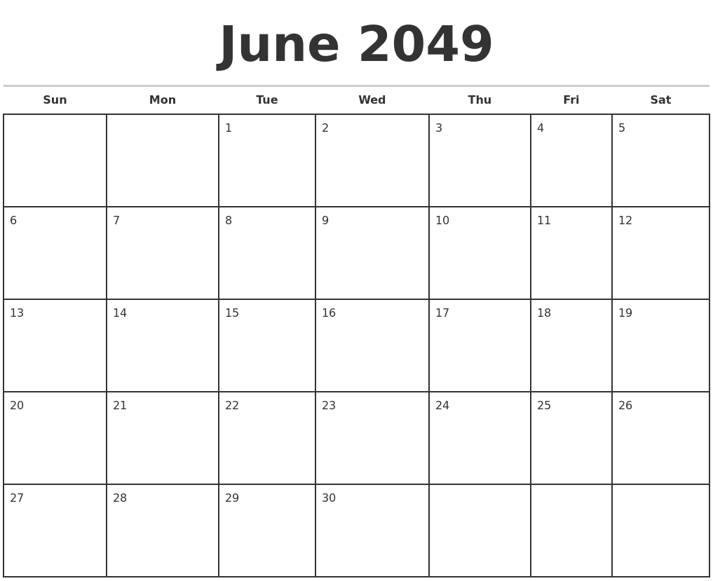 June 2049 Monthly Calendar Template