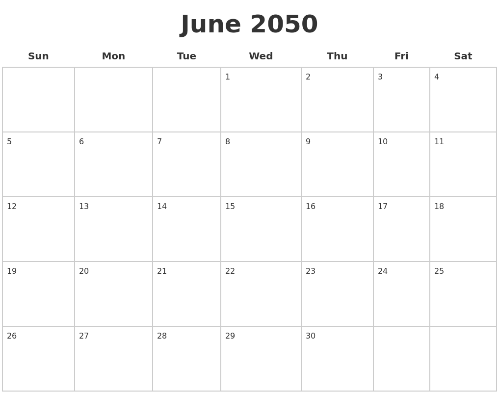 June 2050 Blank Calendar Pages