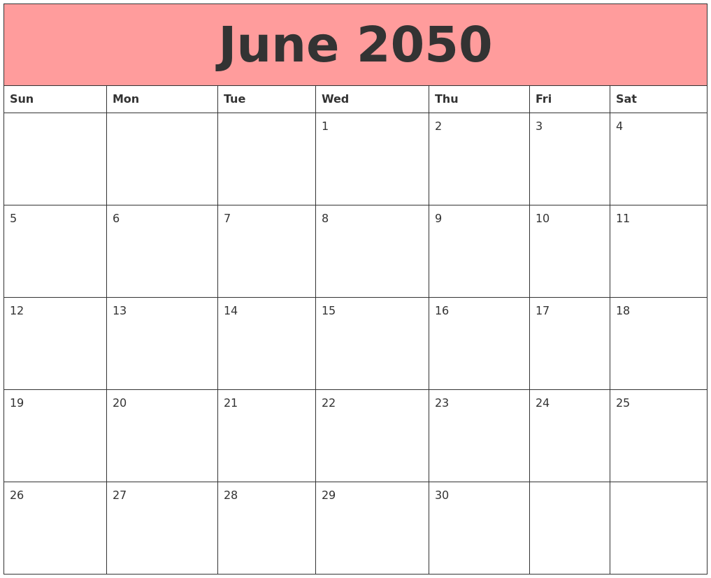 June 2050 Calendars That Work