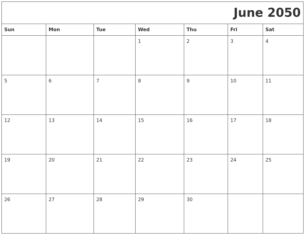 June 2050 Download Calendar