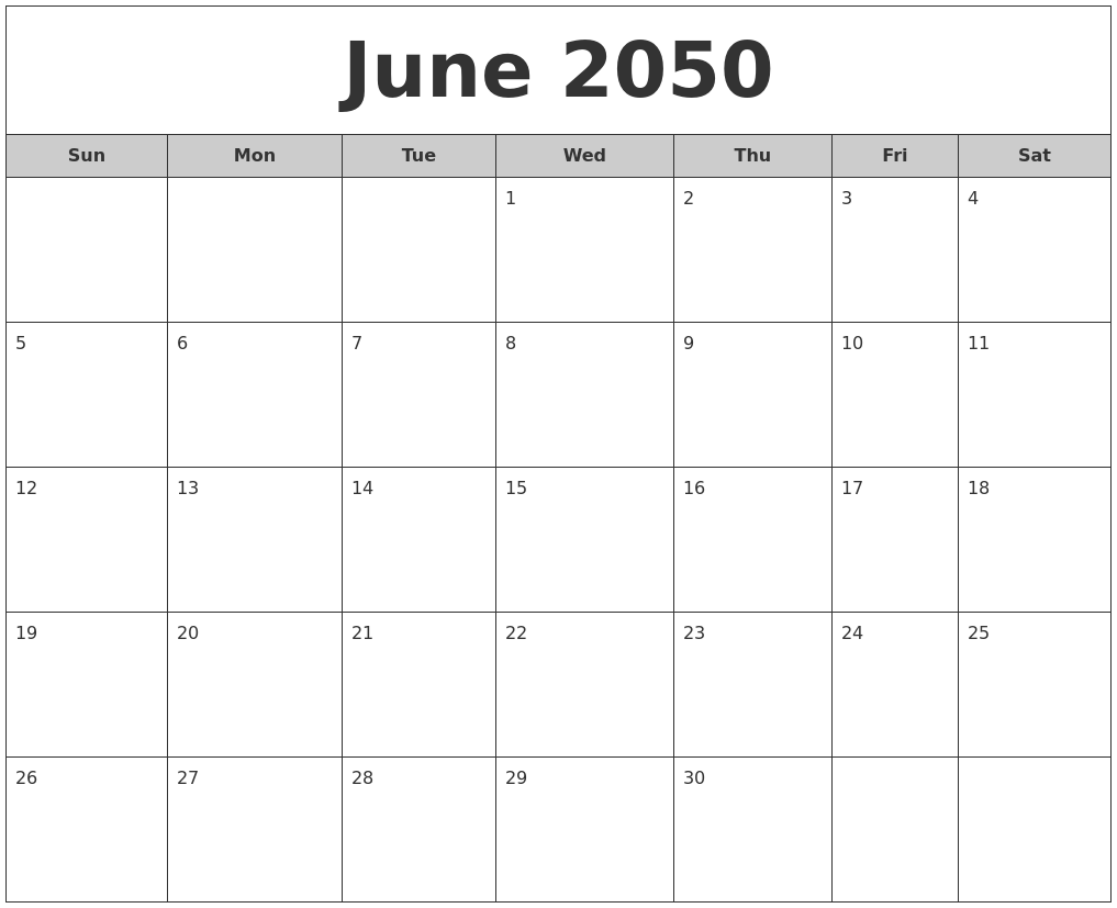 June 2050 Free Monthly Calendar