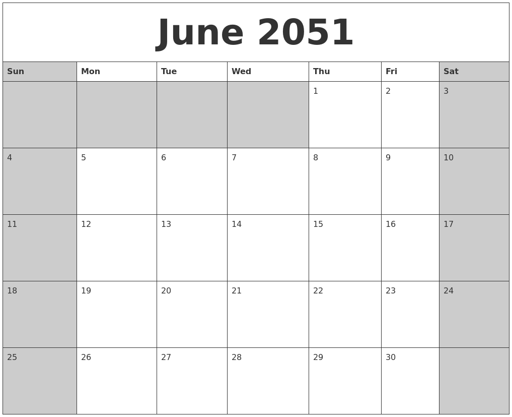 June 2051 Calanders