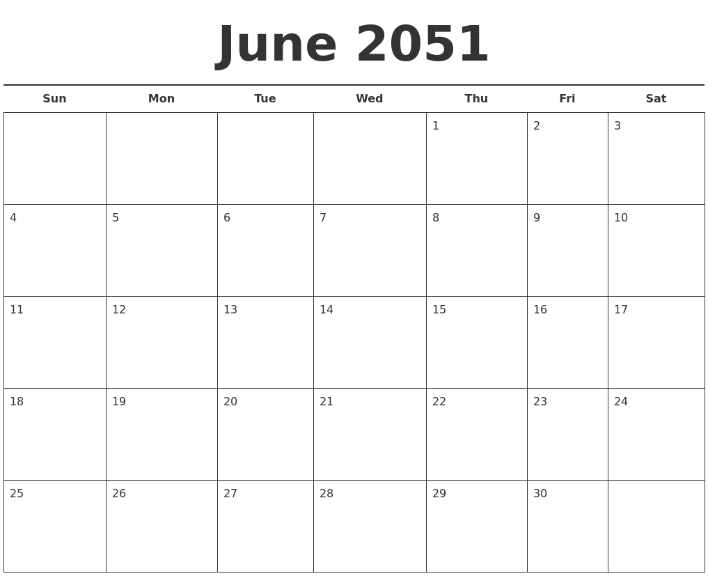 June 2051 Free Calendar Template