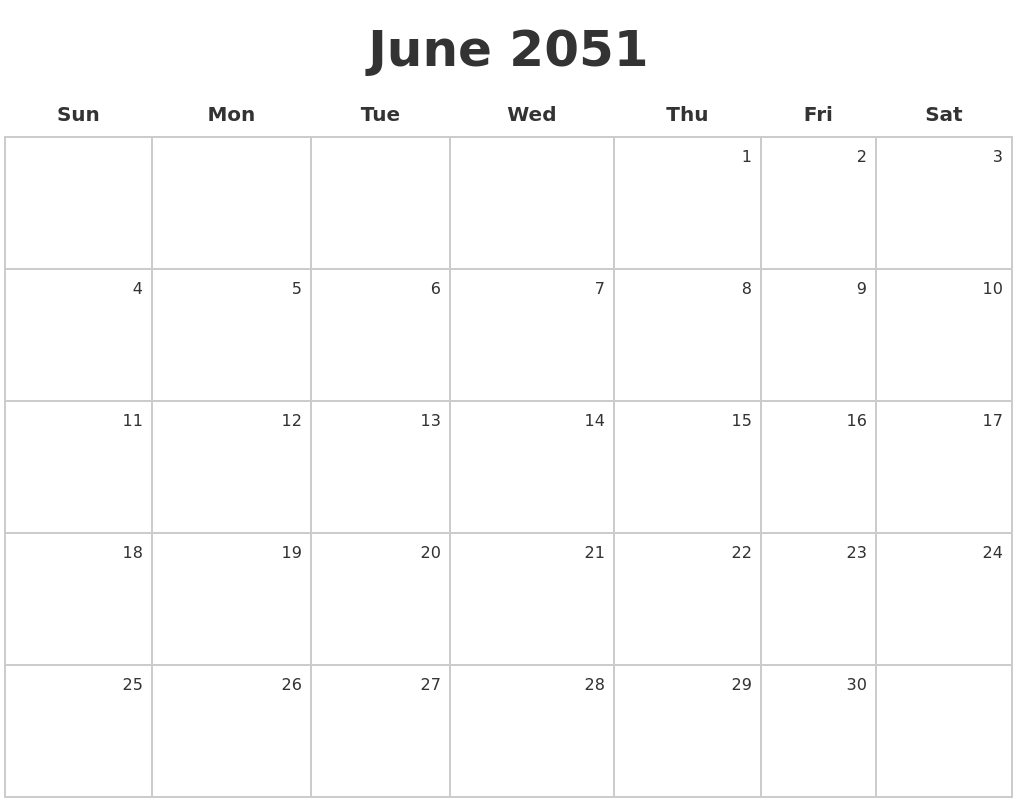 June 2051 Make A Calendar