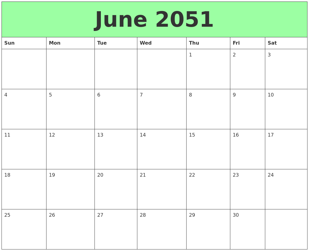 June 2051 Printable Calendars