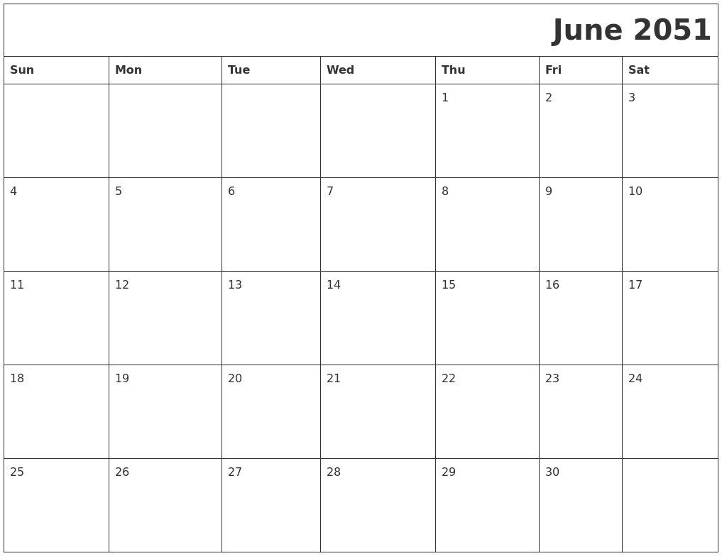 June 2051 Printable Calender