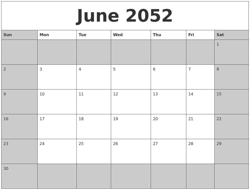 June 2052 Calanders