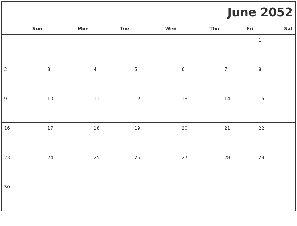 June 2052 Calendars To Print