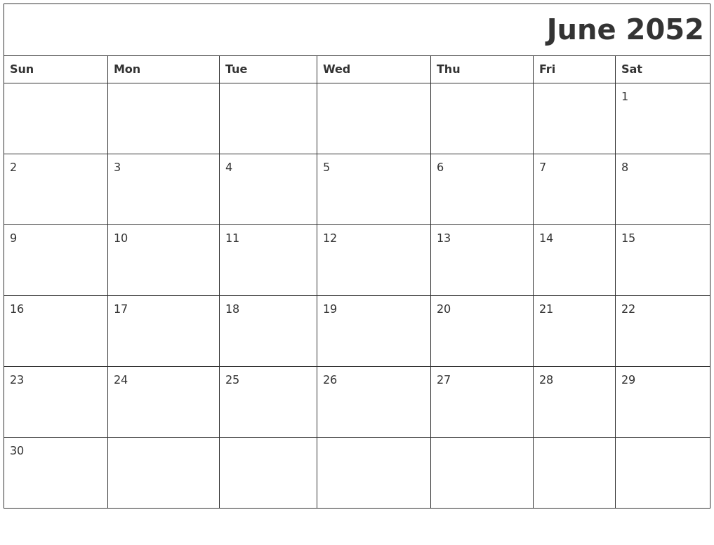 June 2052 Download Calendar