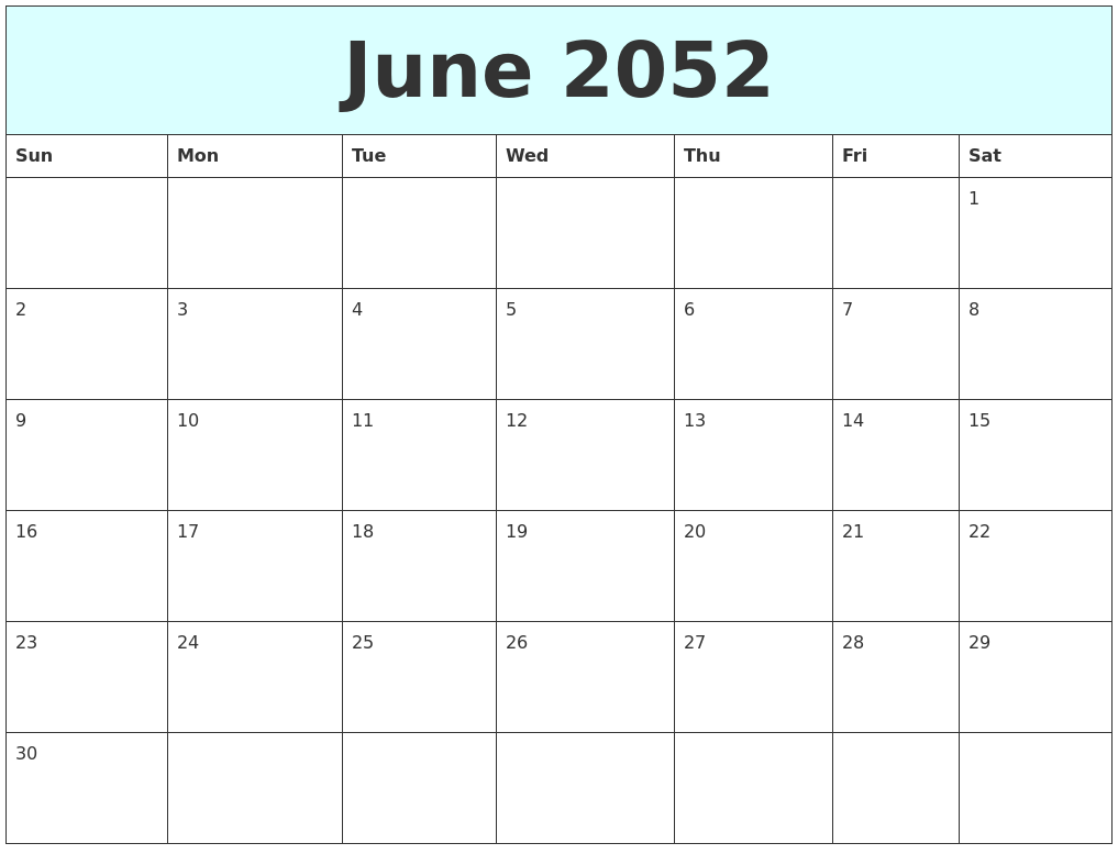 June 2052 Free Calendar