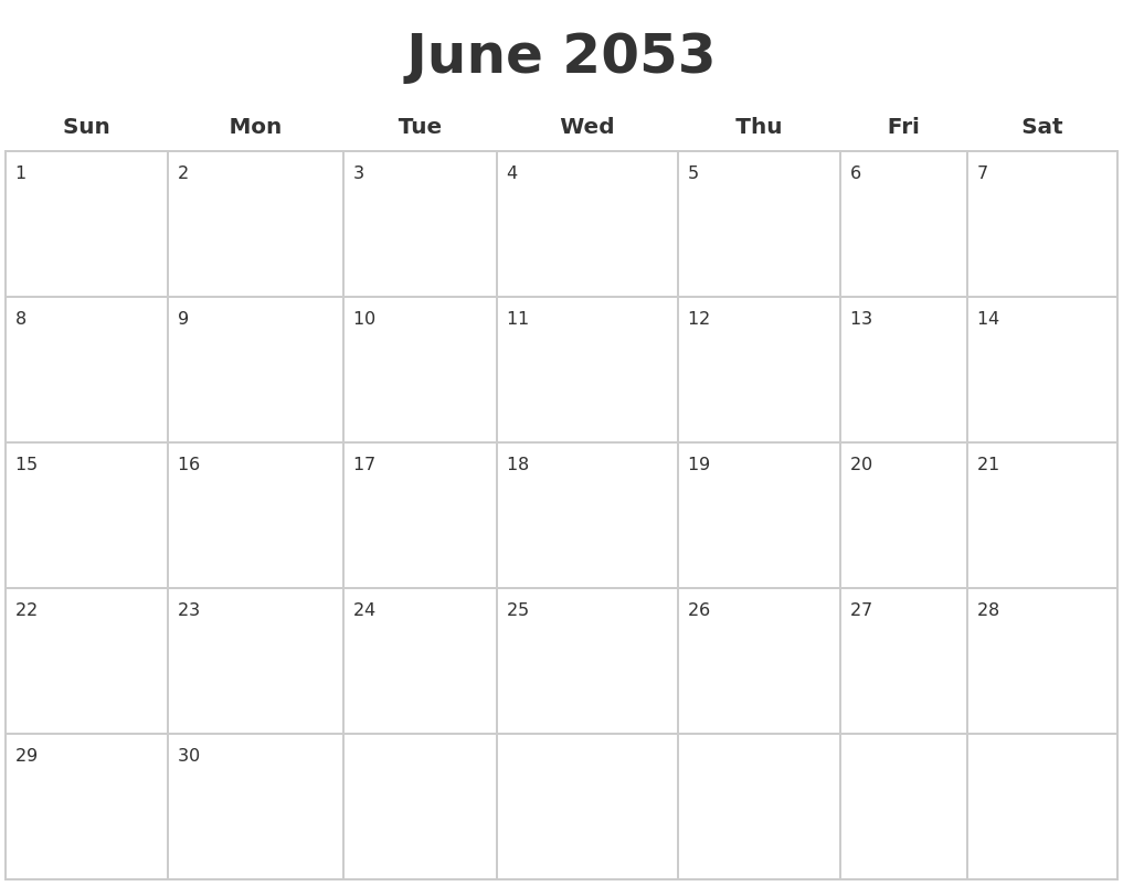 June 2053 Blank Calendar Pages