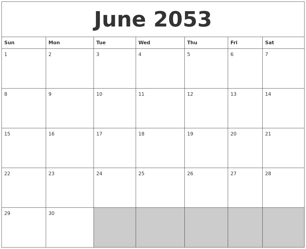 June 2053 Blank Printable Calendar