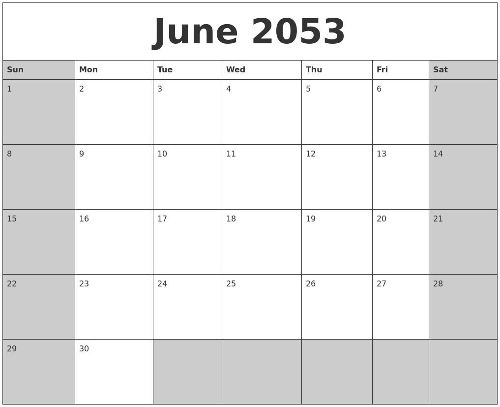 June 2053 Calanders