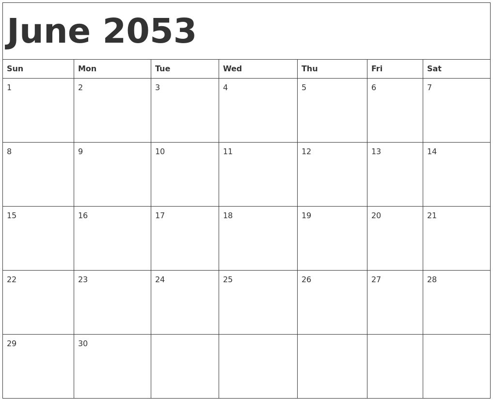 June 2053 Calendar Template