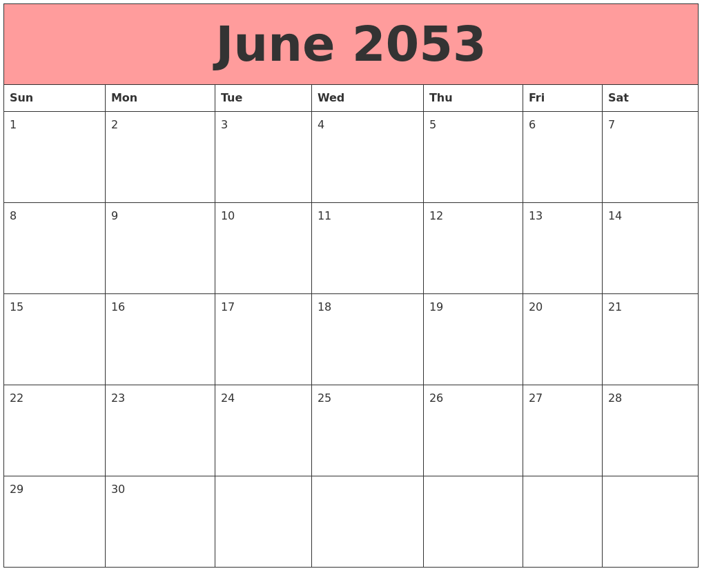 June 2053 Calendars That Work