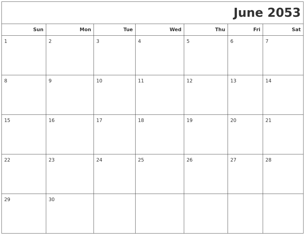 June 2053 Calendars To Print