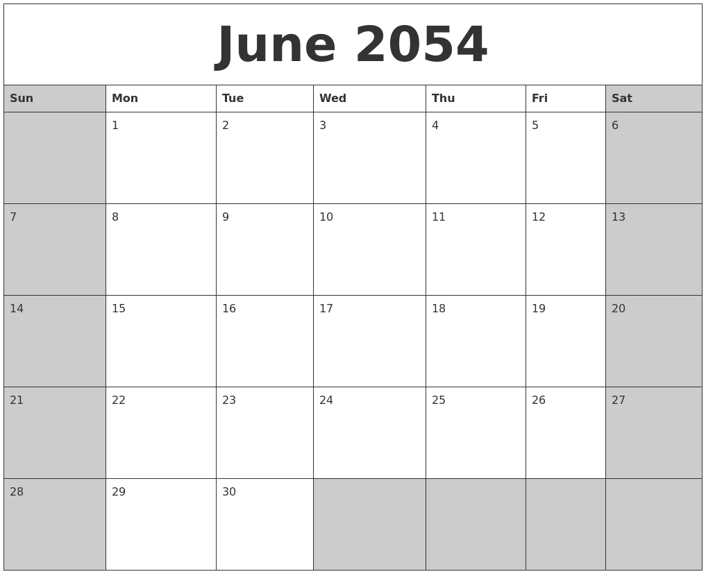 June 2054 Calanders