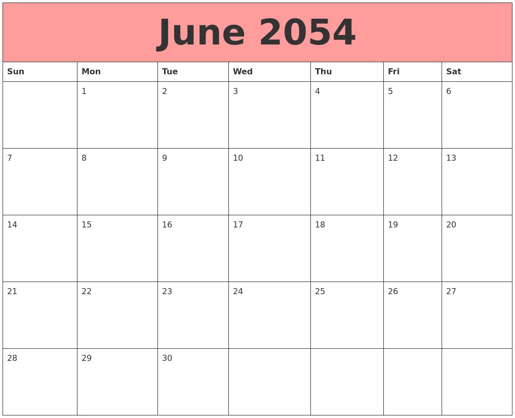 June 2054 Calendars That Work