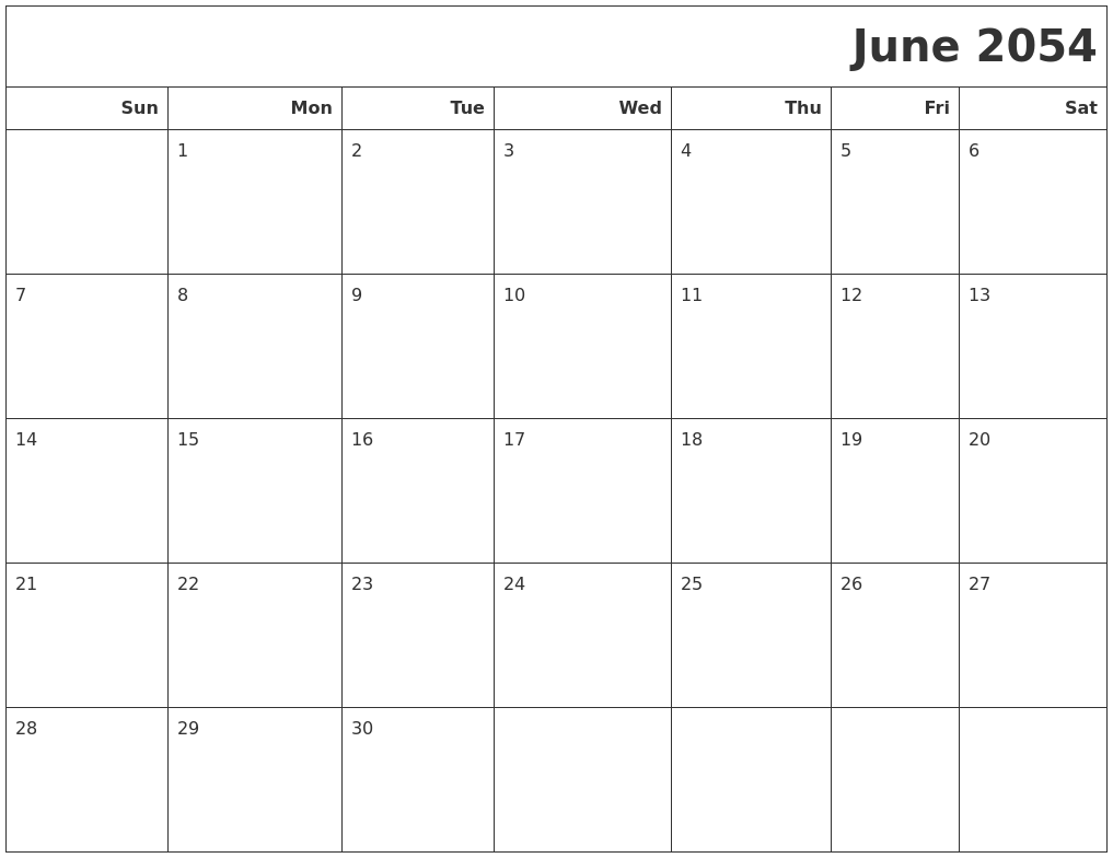 June 2054 Calendars To Print