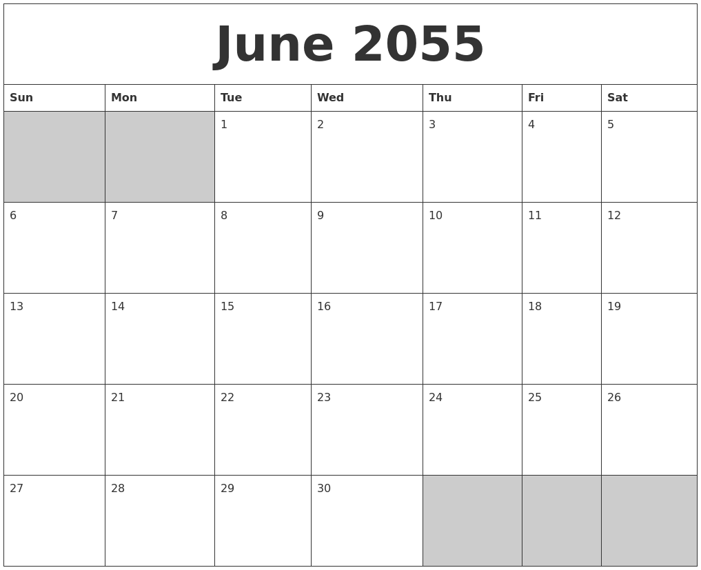 June 2055 Blank Printable Calendar