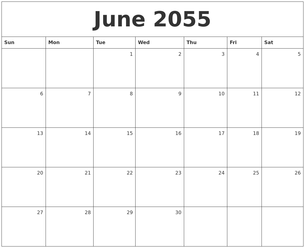 June 2055 Monthly Calendar