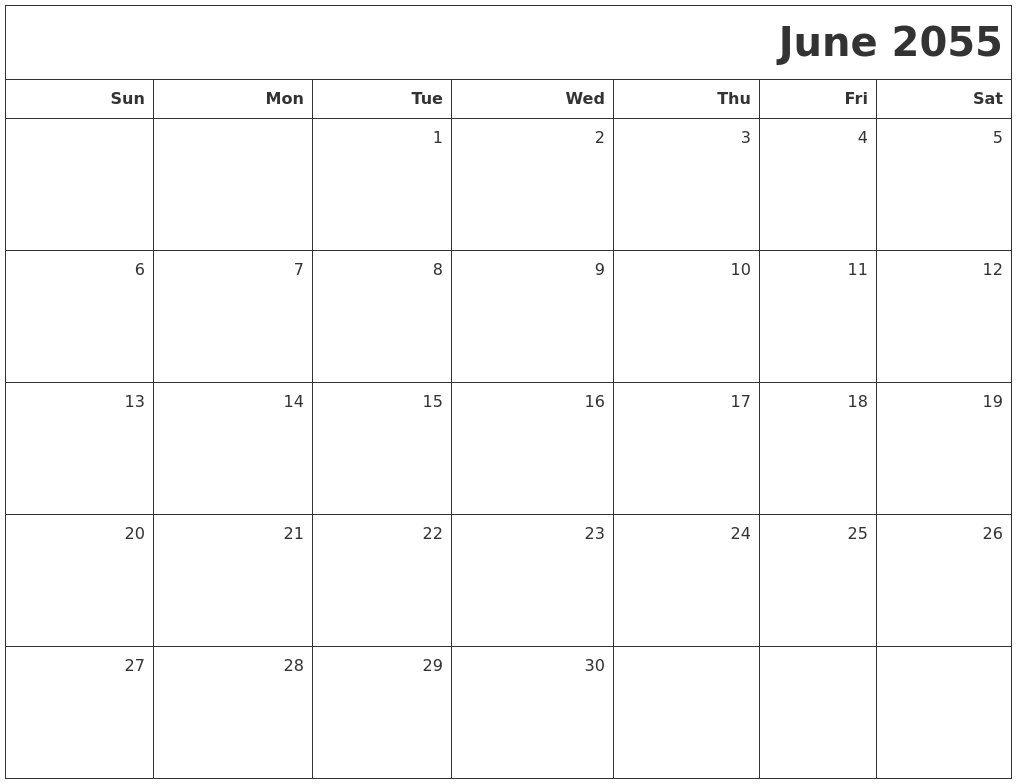 June 2055 Printable Blank Calendar