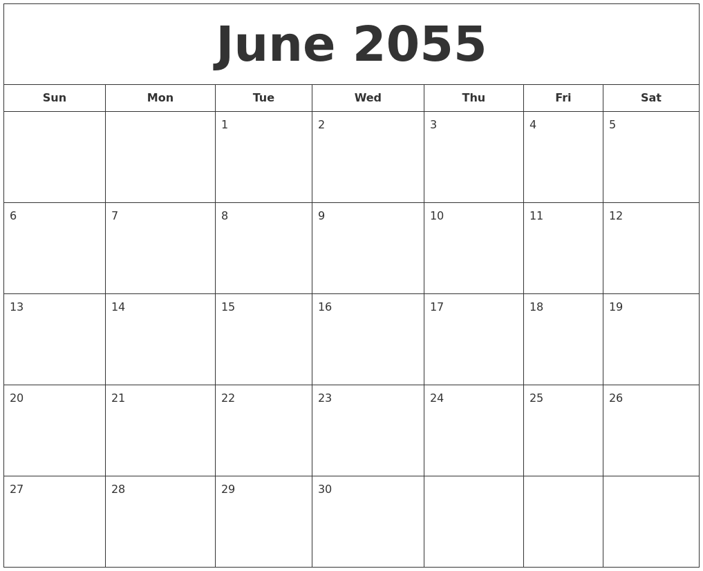 June 2055 Printable Calendar