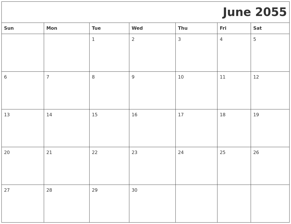 June 2055 Printable Calender