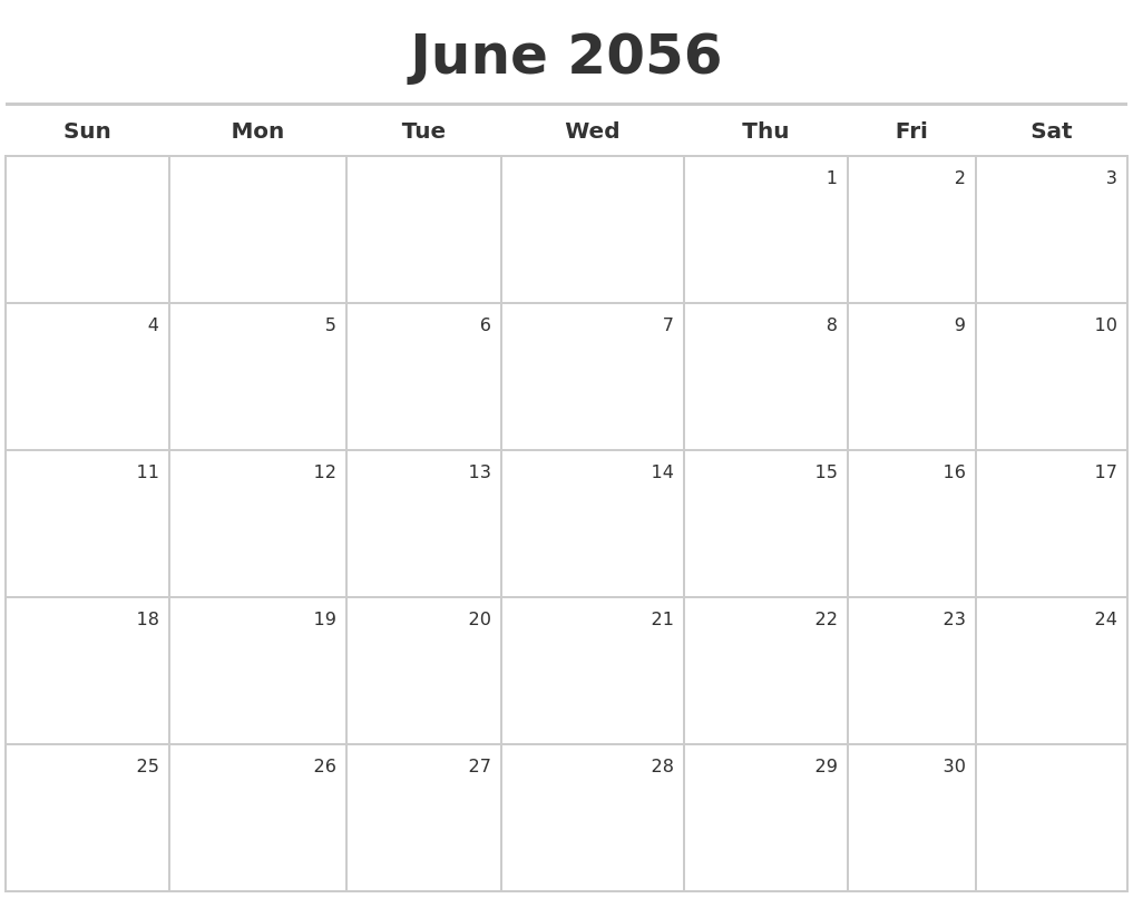 June 2056 Calendar Maker