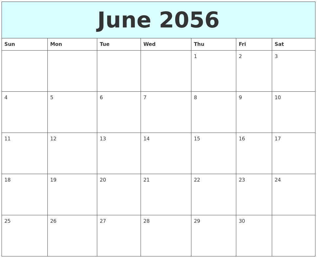 June 2056 Free Calendar