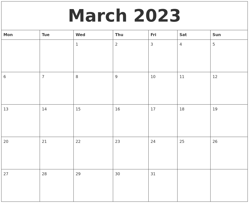 March 2023 Printable Calendar Pdf Printable World Holiday