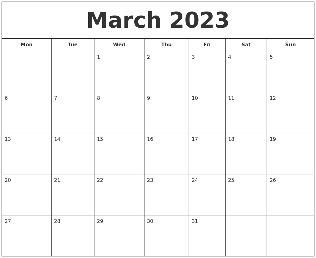 March 2023 Print Free Calendar