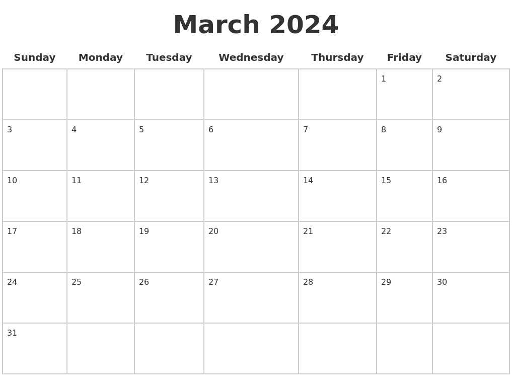 2024 Blank Calendar March Printable Ilyse Leeanne