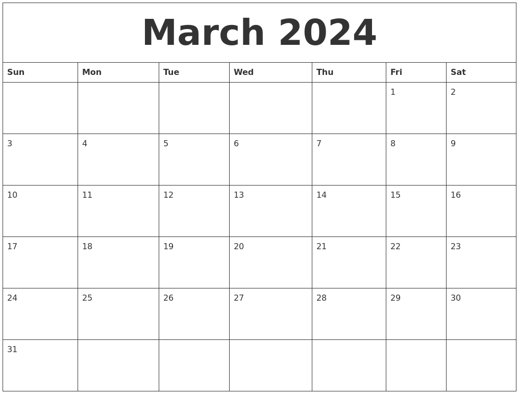 March 2024 Calendar Print Out