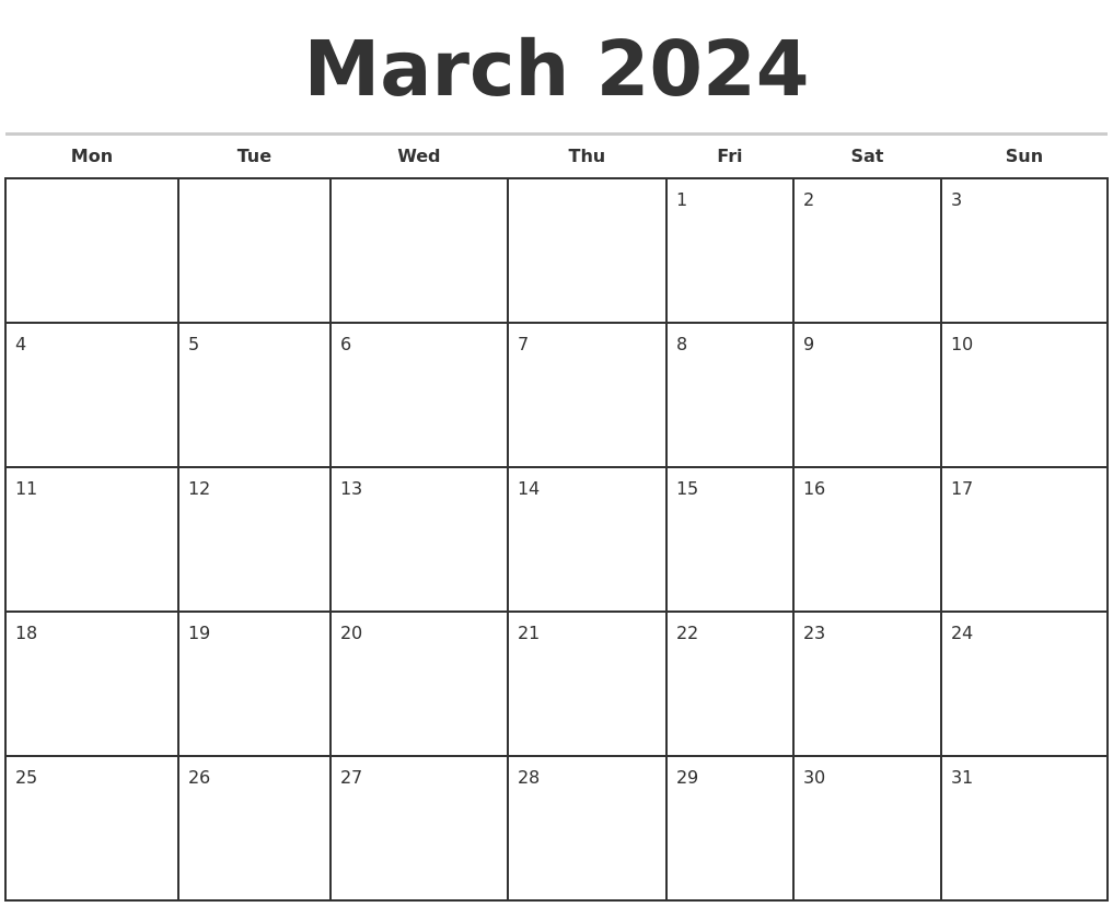 2024 March Calendar Free Printable One Page Only Zarla Kathryne
