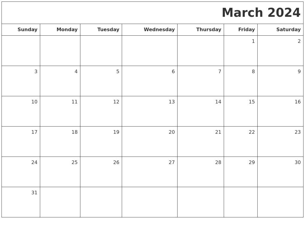 March 2024 Printable Blank Calendar