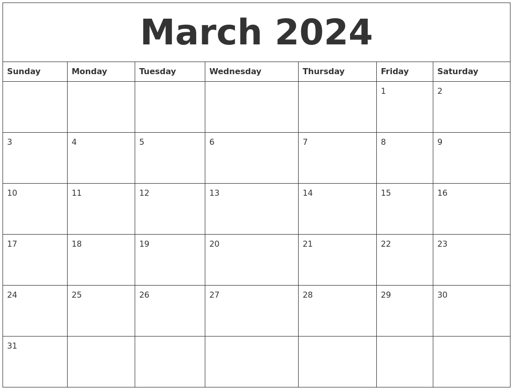 March 2024 Printable Calenders