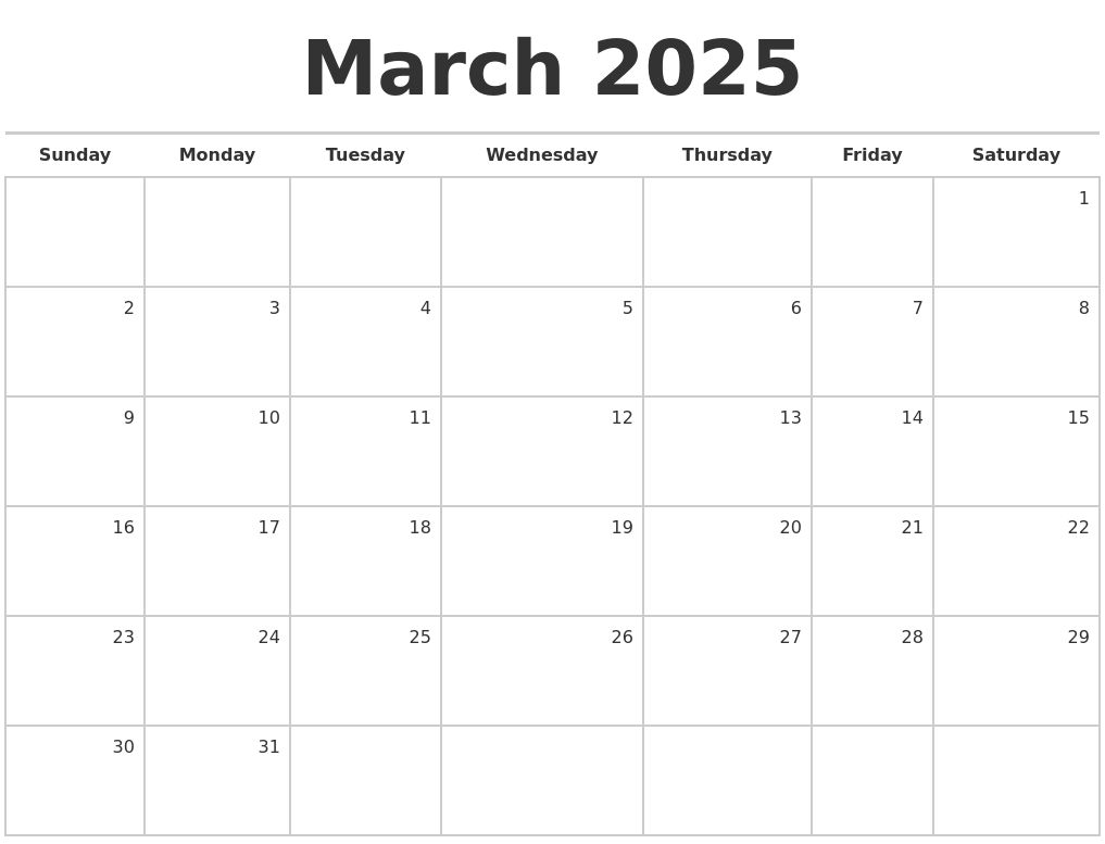 Free Printable Calendar March 2025 8.5 X 11 