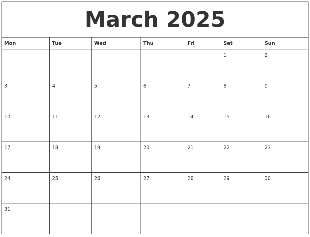 March 2025 Calendar For Printing