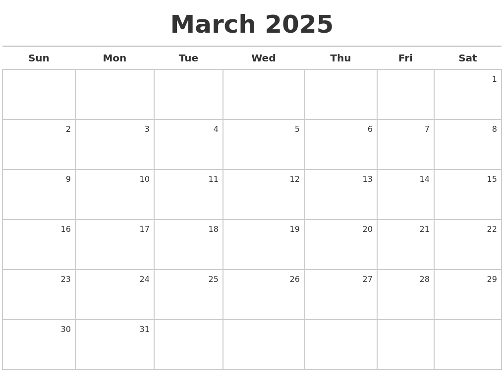 March 2025 Calendar Maker