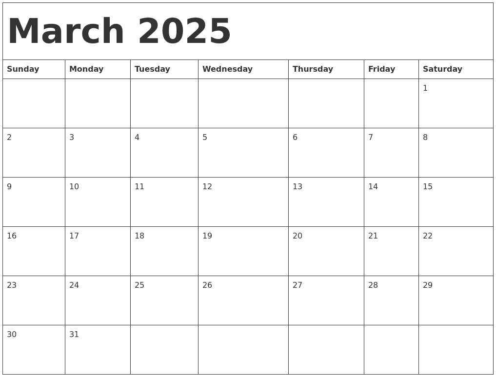 2025 March Calendar - Printable Calendar