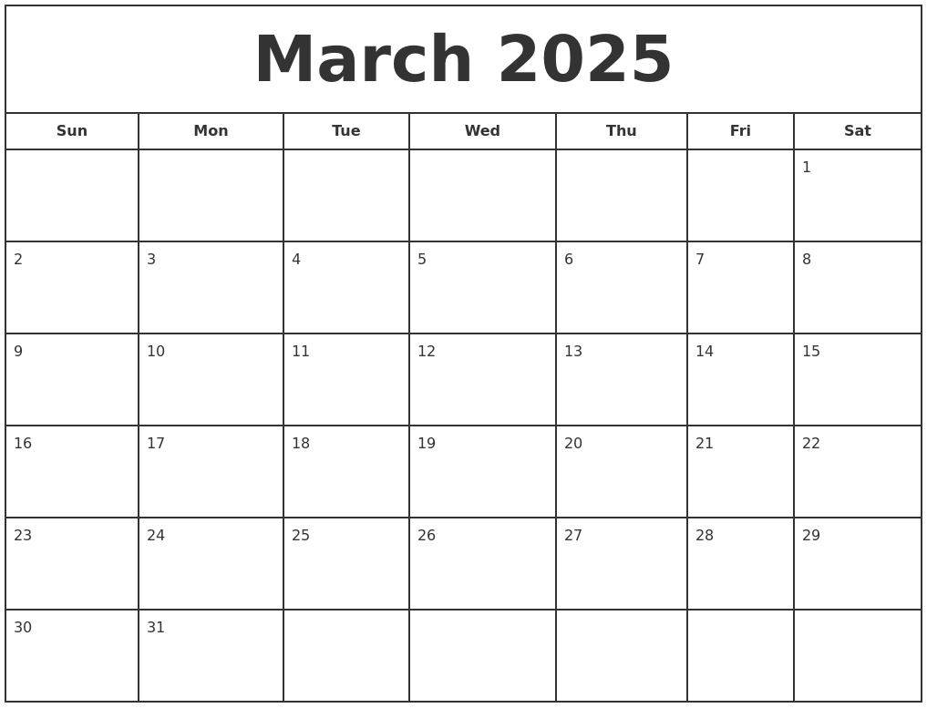March 2025 Print Free Calendar