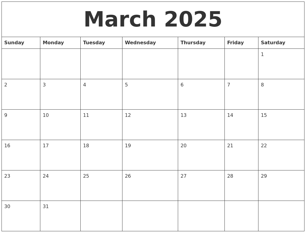 March 2025 Weekly Calendars